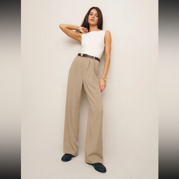 Reformation Beige Wide Leg Trousers - Picture 3 of 5